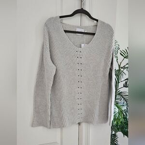 Nwt Allfenix Gray V-Neck Sweater with Textured Knit